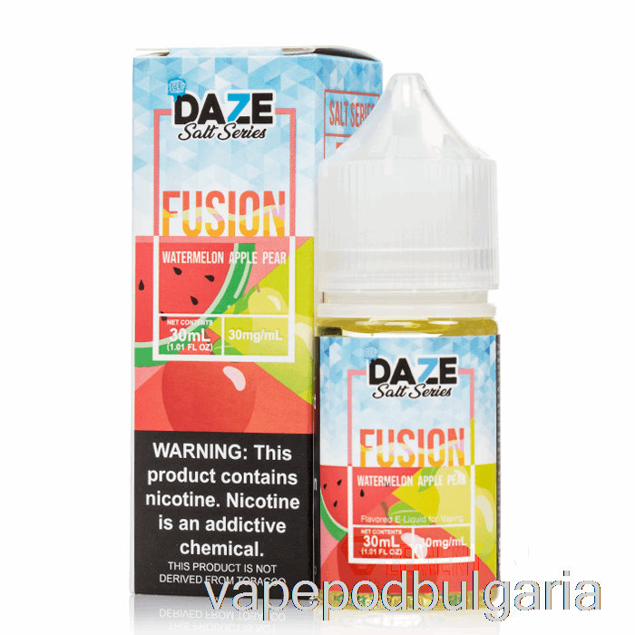 Vape 10000 Дръпки ледена диня ябълка круша - 7 Daze Fusion Salts - 30ml 50mg